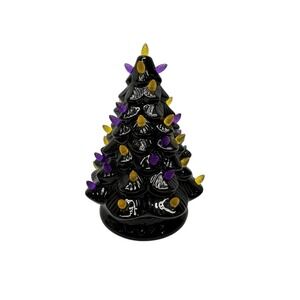 Halloween Ceramic Tree Haunted Black 9.5" Lighted Purple Yellow Black Christmas